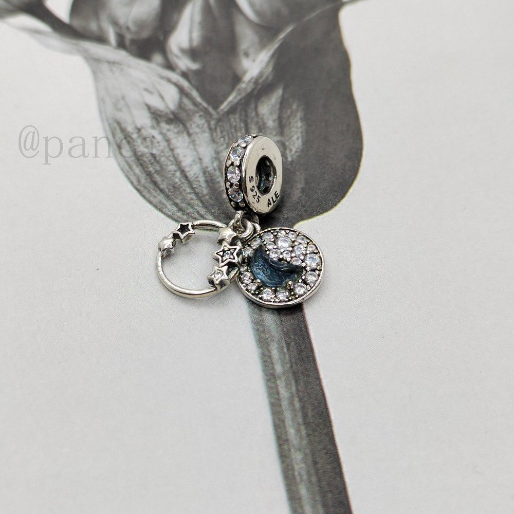 Pandora dark blue night sky star and moon charm